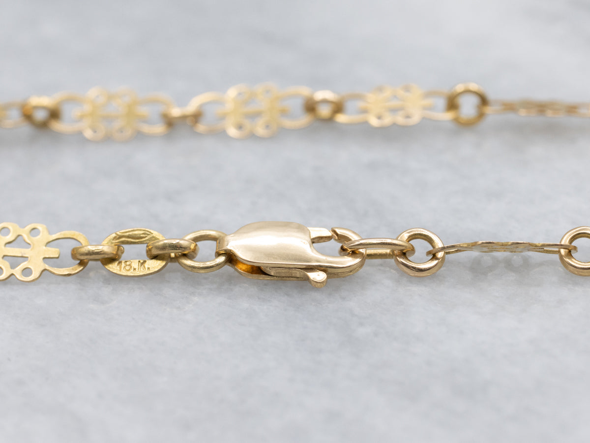 18-Karat Yellow Gold Fancy Link Chain with Lobster Clasp