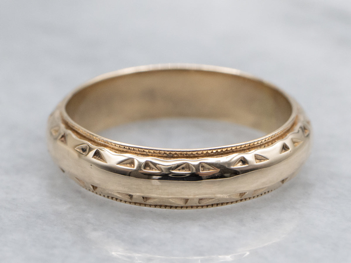 Vintage Yellow Gold Domed Band with Patterned Edge