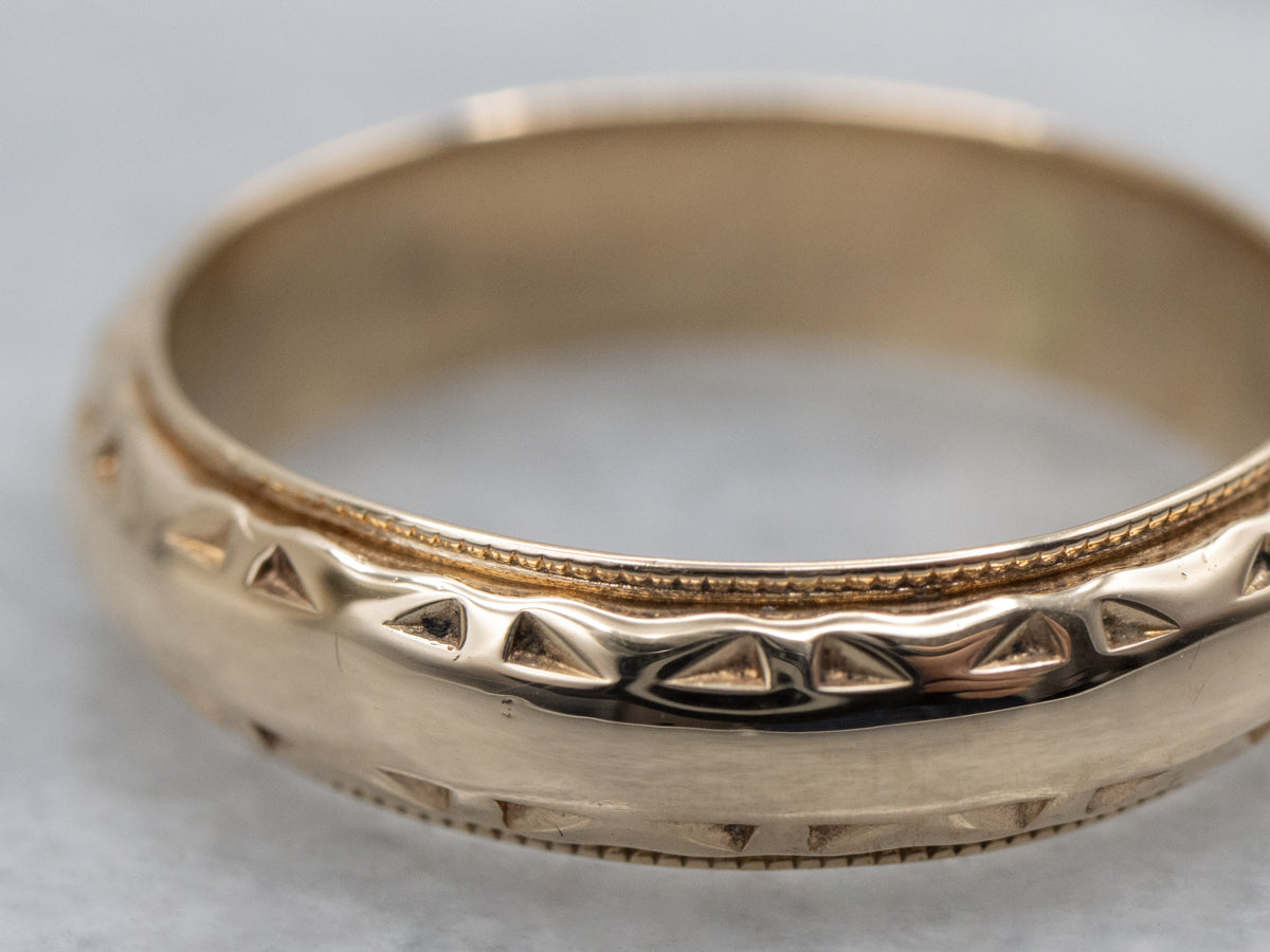 Vintage Yellow Gold Domed Band with Patterned Edge