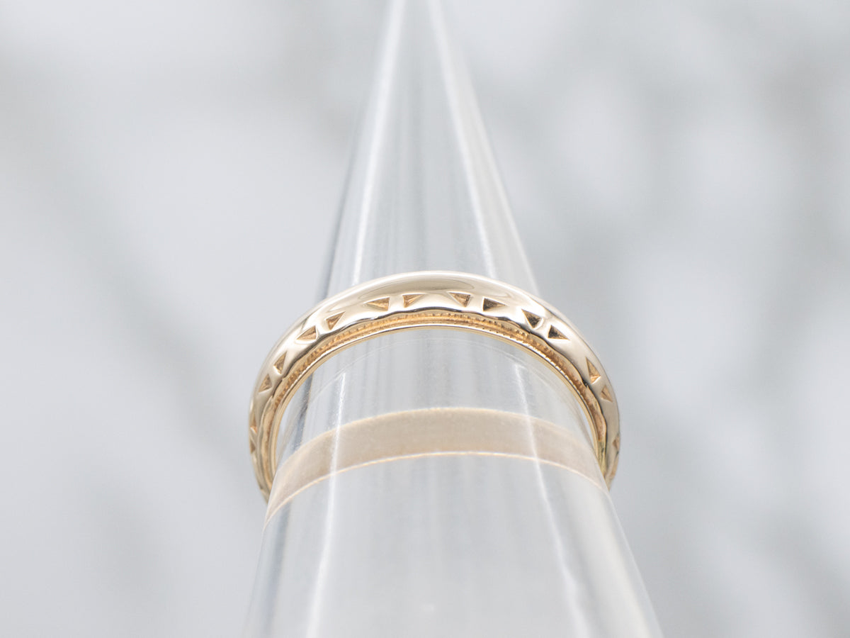 Vintage Yellow Gold Domed Band with Patterned Edge
