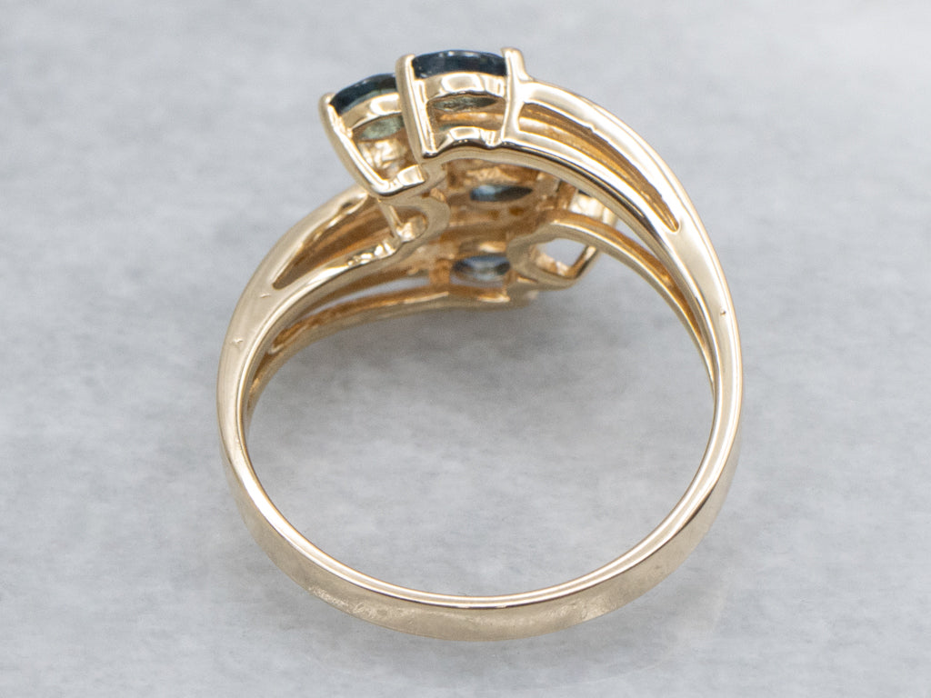 1980s Sapphire and Diamond Gold Bypass Ring