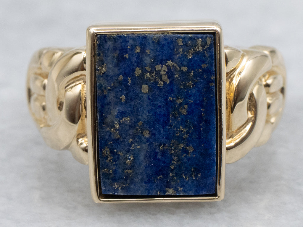 Bezel-Set Lapis Woven Gold Statement Ring