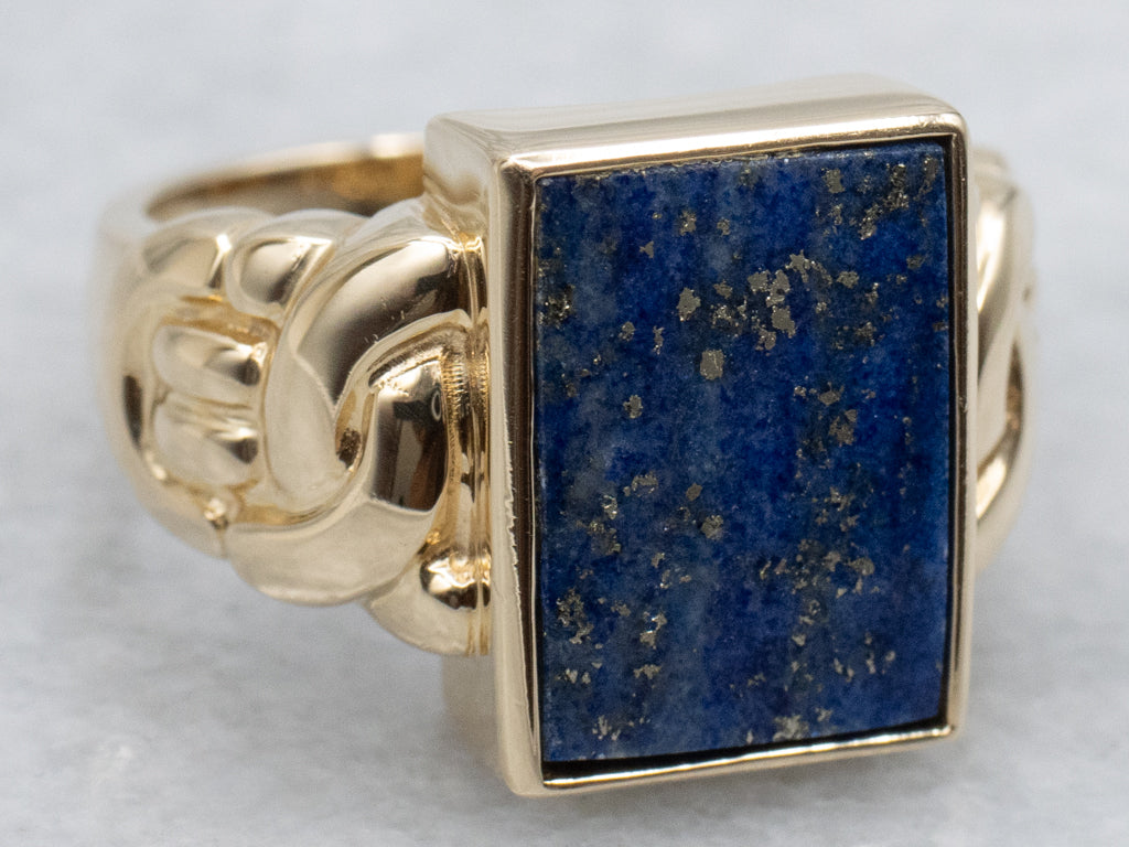 Bezel-Set Lapis Woven Gold Statement Ring