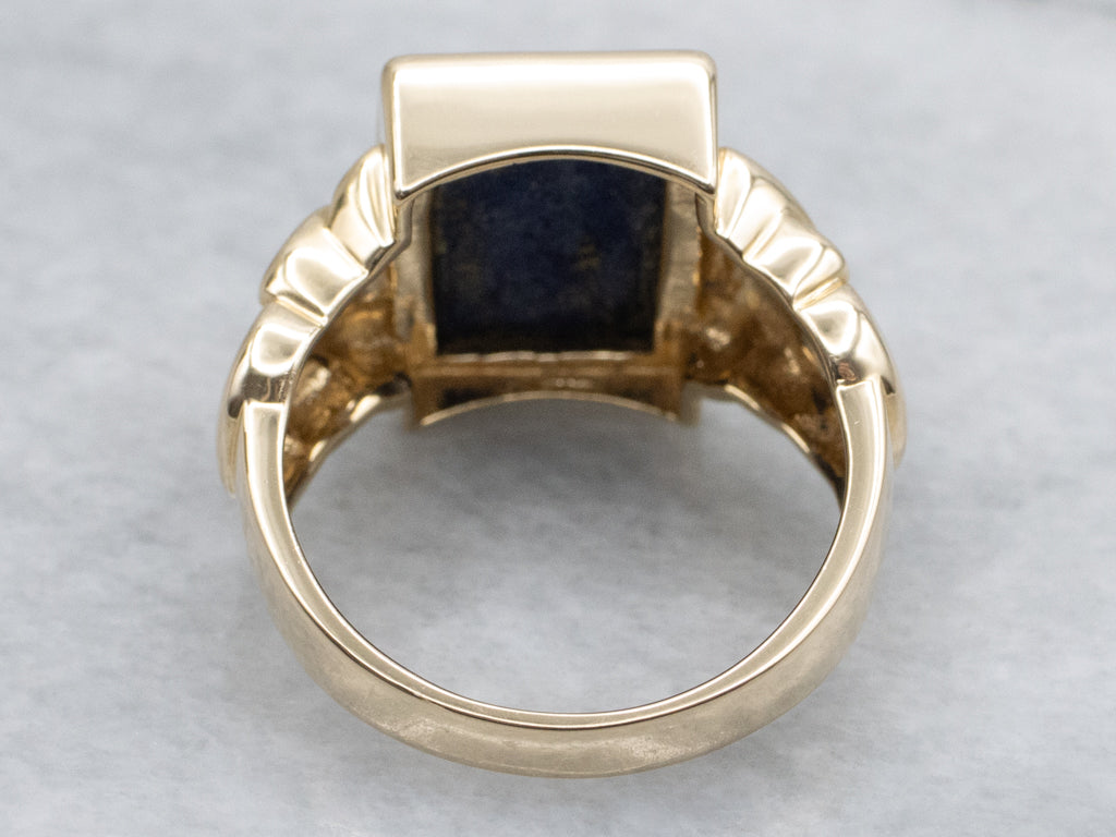 Bezel-Set Lapis Woven Gold Statement Ring