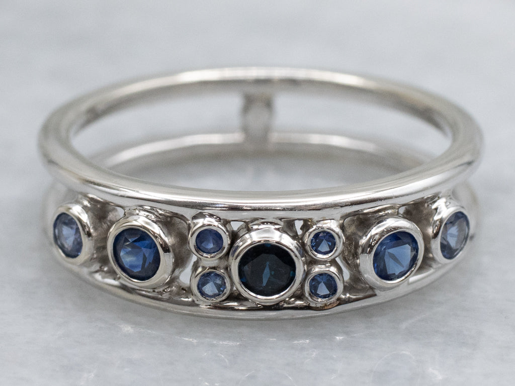Bezel-Set Blue Sapphire White Gold Double Band