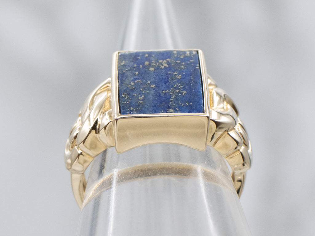 Bezel-Set Lapis Woven Gold Statement Ring
