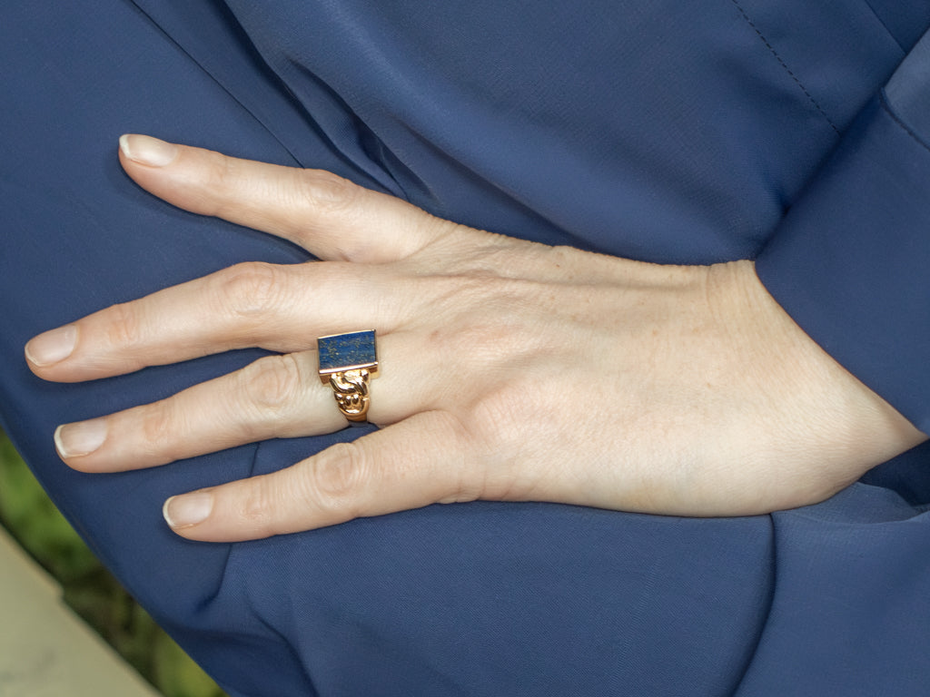 Bezel-Set Lapis Woven Gold Statement Ring