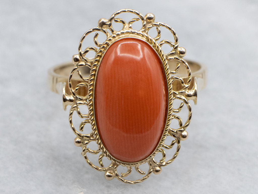 Vintage Italian Gold and Coral Looping Gold Dinner Ring