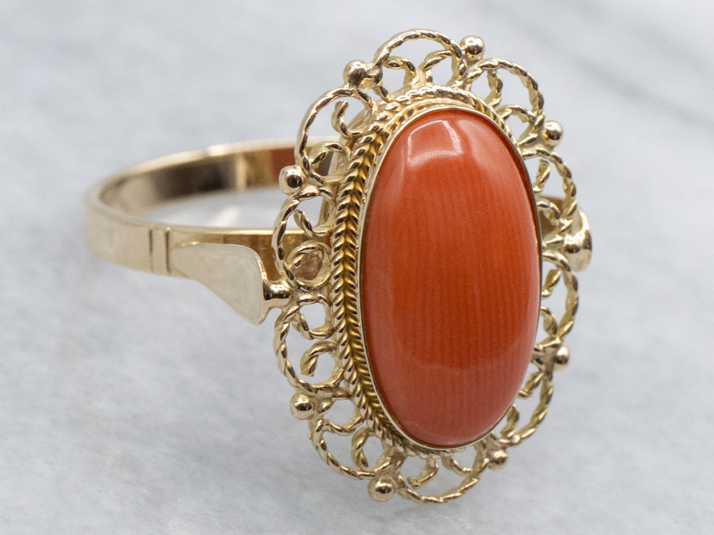 Vintage Italian Gold and Coral Looping Gold Dinner Ring