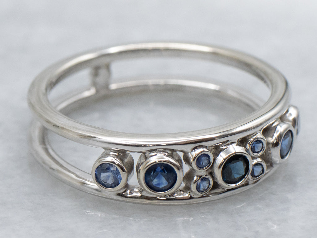 Bezel-Set Blue Sapphire White Gold Double Band