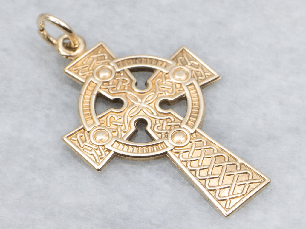 Engraved Yellow Gold Celtic Cross Pendant