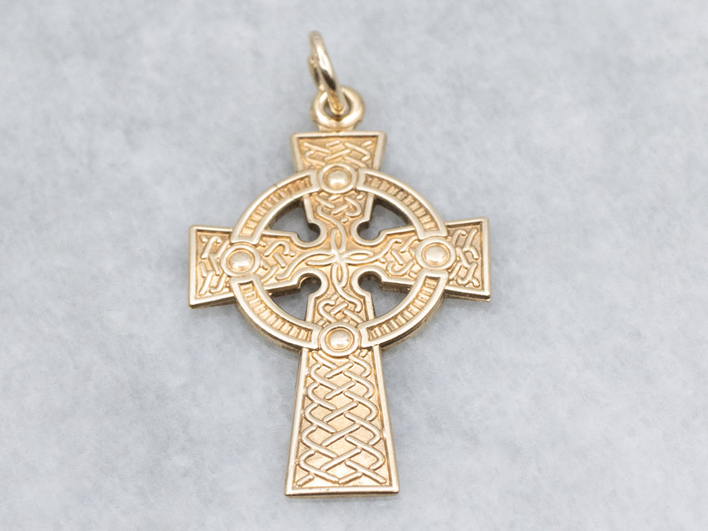 Engraved Yellow Gold Celtic Cross Pendant