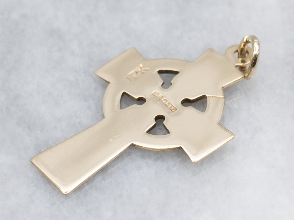 Engraved Yellow Gold Celtic Cross Pendant