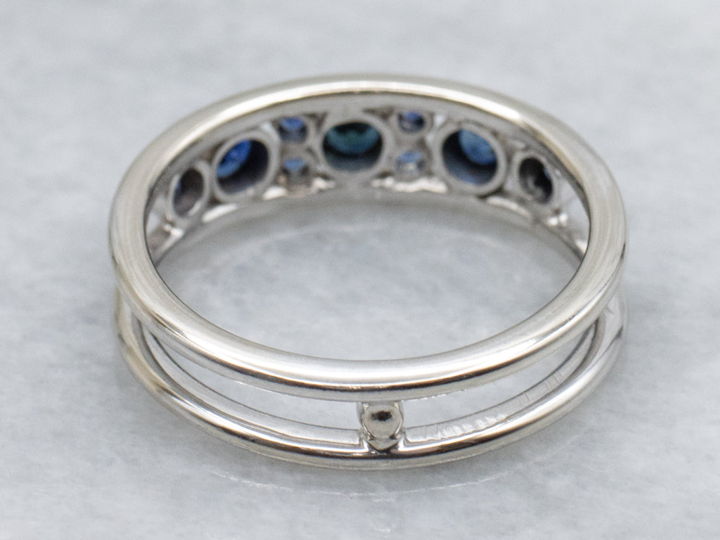Bezel-Set Blue Sapphire White Gold Double Band