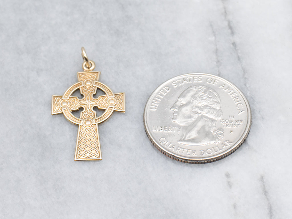 Engraved Yellow Gold Celtic Cross Pendant