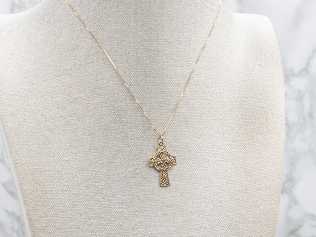 Engraved Yellow Gold Celtic Cross Pendant
