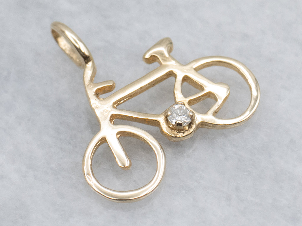 Little Diamond Yellow Gold Bicycle Charm Pendant