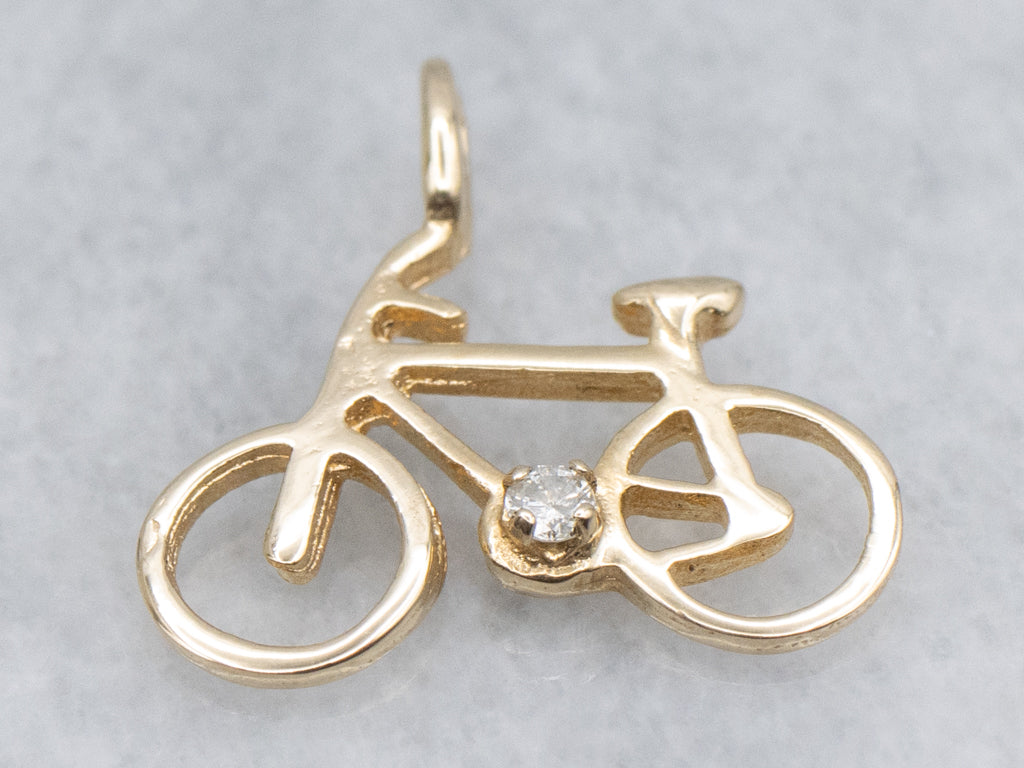 Little Diamond Yellow Gold Bicycle Charm Pendant