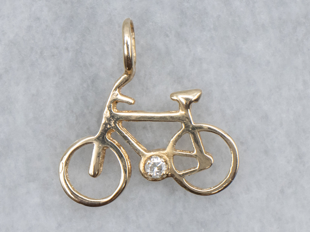 Little Diamond Yellow Gold Bicycle Charm Pendant
