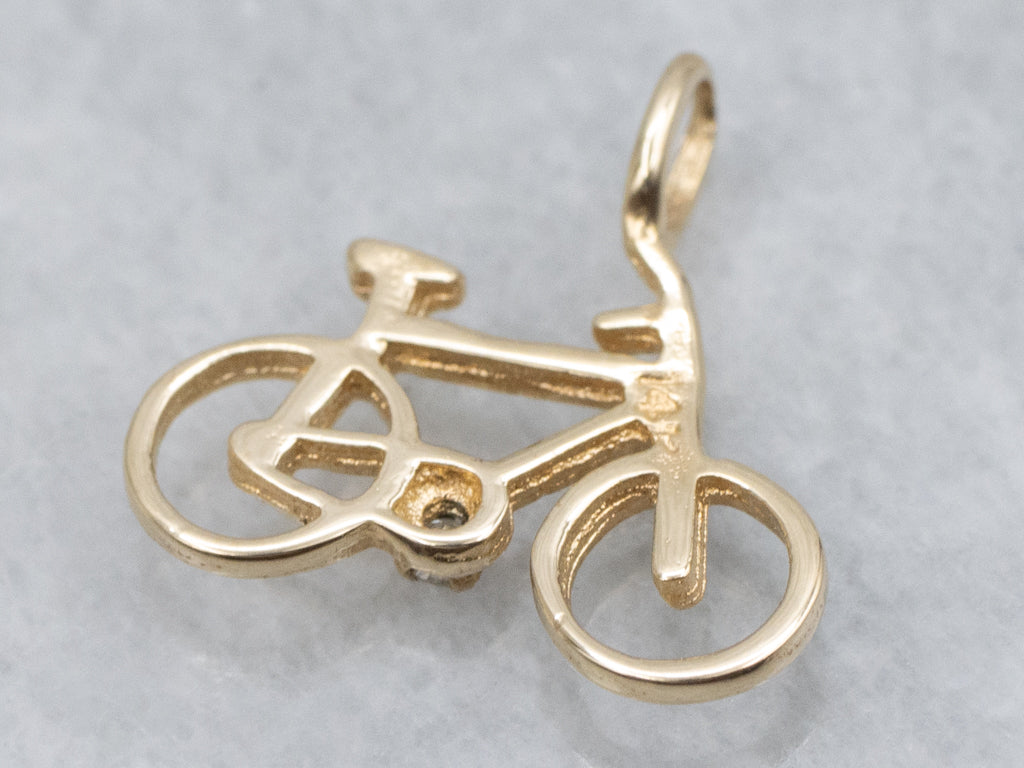 Little Diamond Yellow Gold Bicycle Charm Pendant