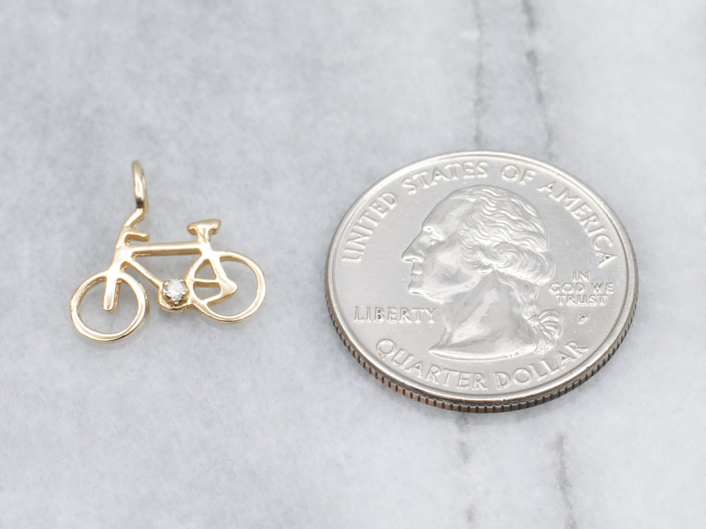 Little Diamond Yellow Gold Bicycle Charm Pendant