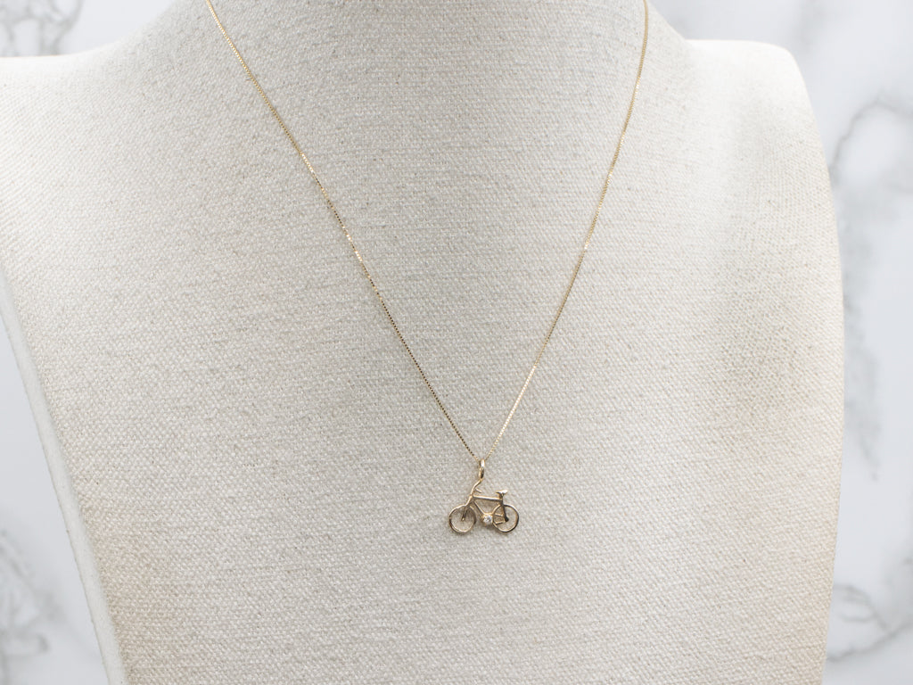 Little Diamond Yellow Gold Bicycle Charm Pendant
