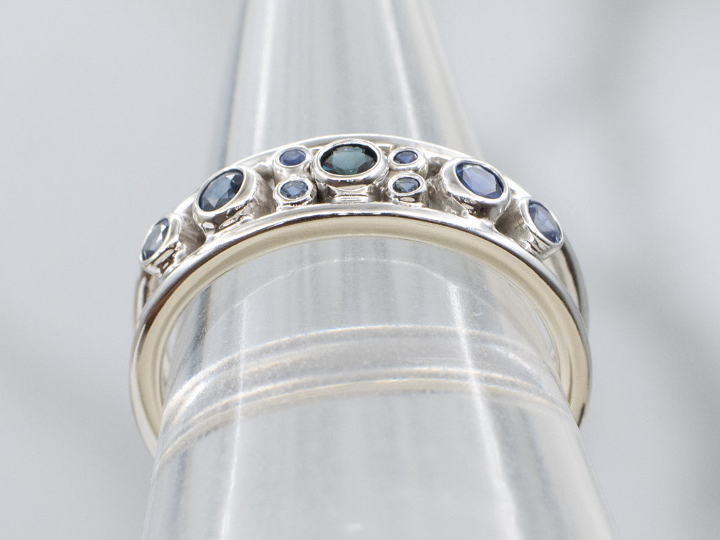 Bezel-Set Blue Sapphire White Gold Double Band