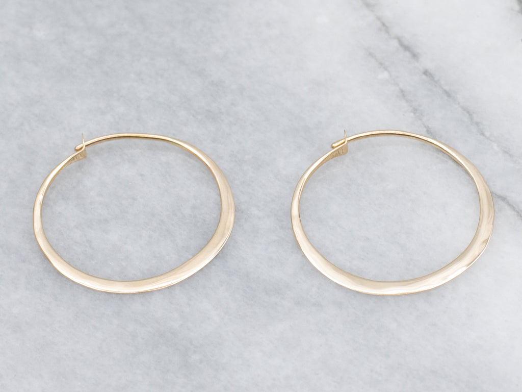 Flat Wire Yellow Gold Hoop Earrings