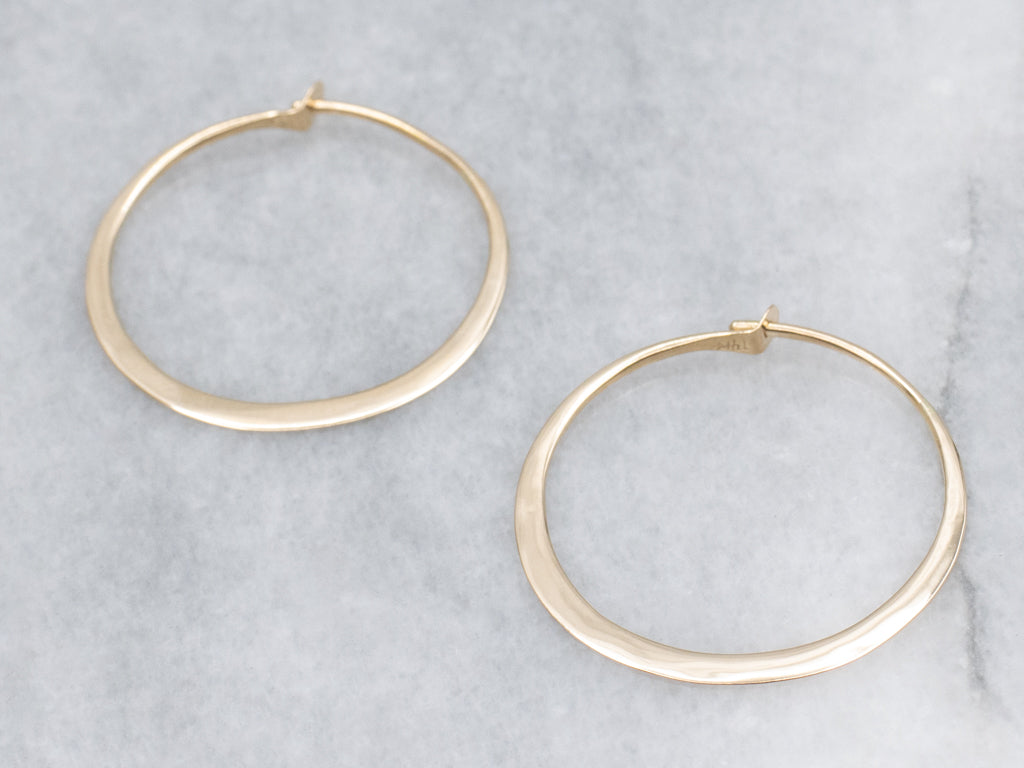 Flat Wire Yellow Gold Hoop Earrings
