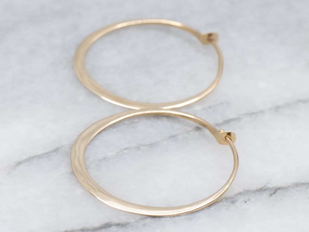 Flat Wire Yellow Gold Hoop Earrings