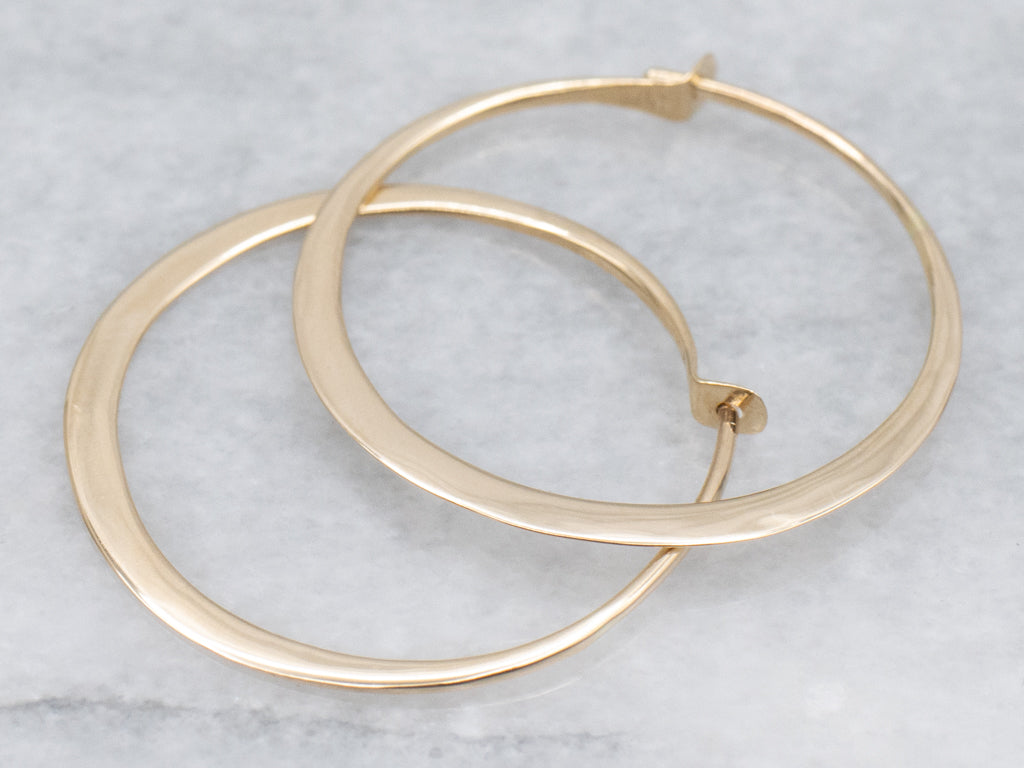 Flat Wire Yellow Gold Hoop Earrings