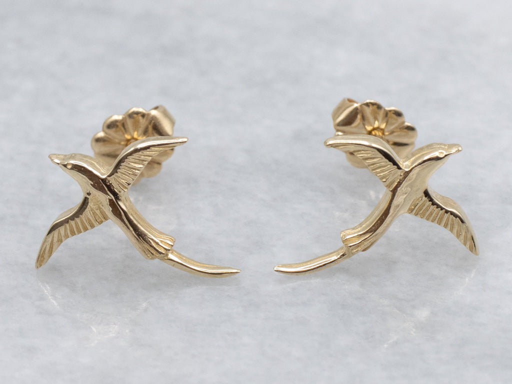 Yellow Gold Flying Bird Stud Earrings
