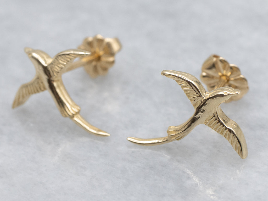 Yellow Gold Flying Bird Stud Earrings