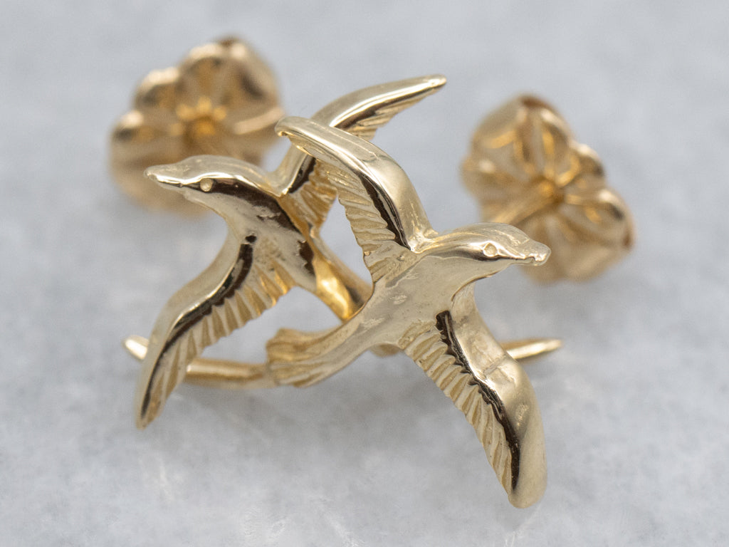 Yellow Gold Flying Bird Stud Earrings