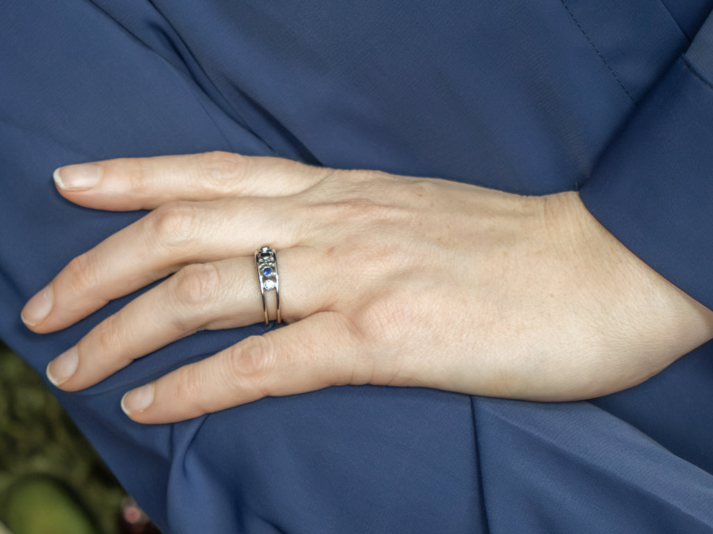 Bezel-Set Blue Sapphire White Gold Double Band