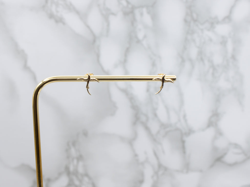Yellow Gold Flying Bird Stud Earrings