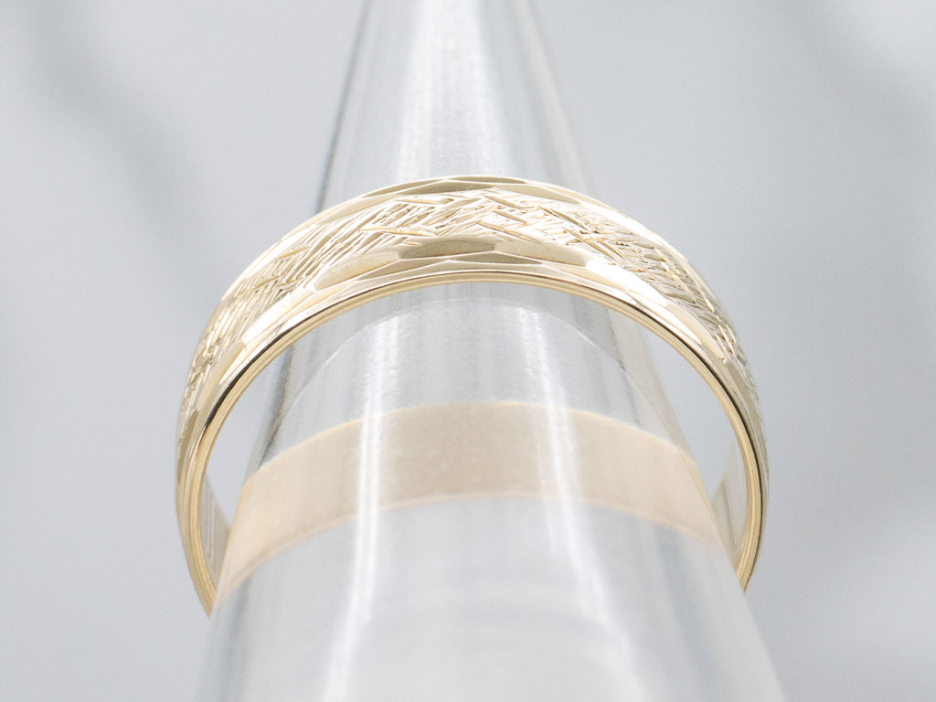 Vintage Gold ArtCarved Cross-Hatched Patterned Men's Band