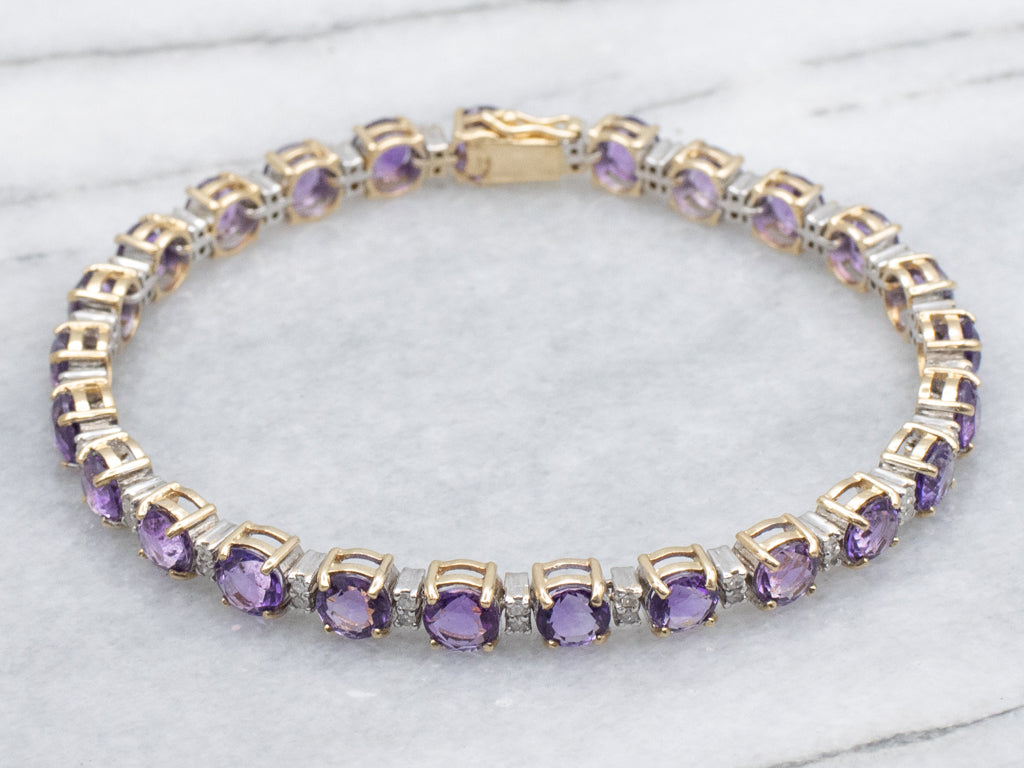 Amethyst and Diamond Gemstone Tennis Bracelet
