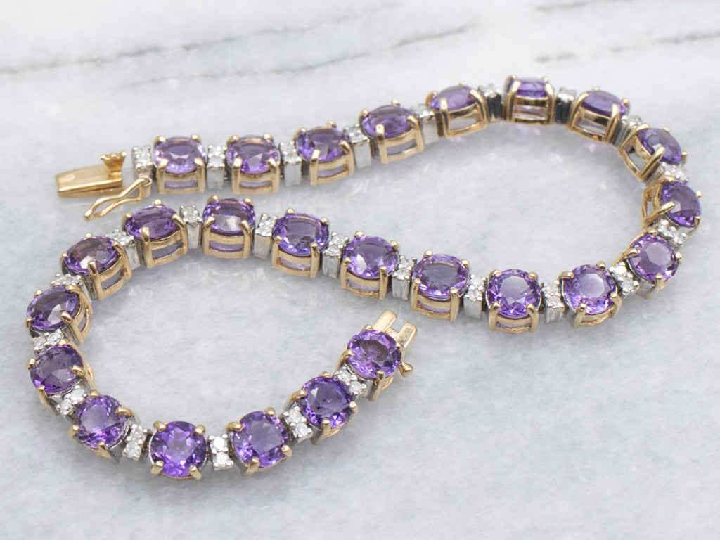 Amethyst and Diamond Gemstone Tennis Bracelet