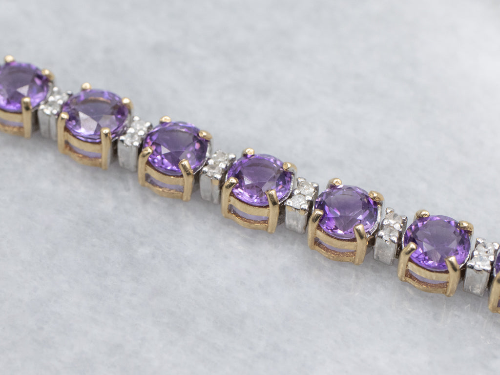 Amethyst and Diamond Gemstone Tennis Bracelet