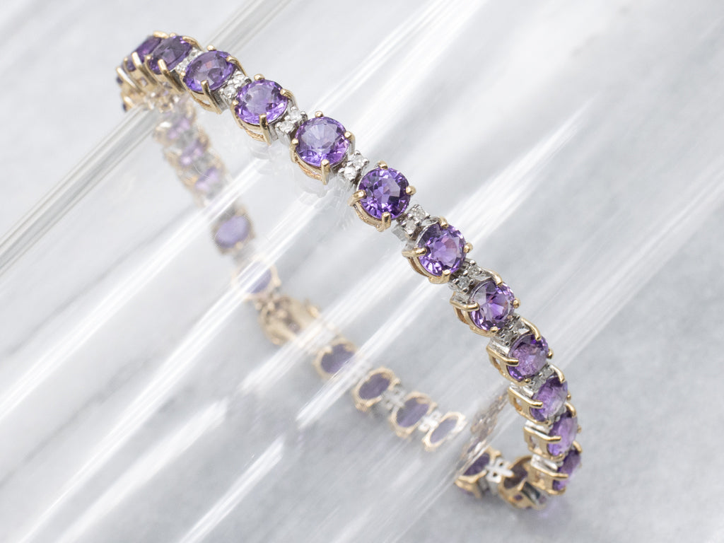 Amethyst and Diamond Gemstone Tennis Bracelet