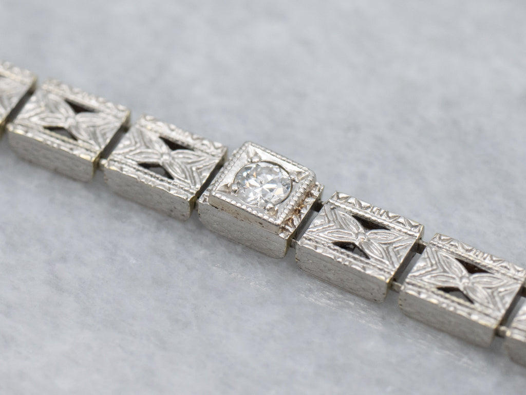 Old European Cut Diamond and Sapphire Floral Link Bracelet Circa 1920s