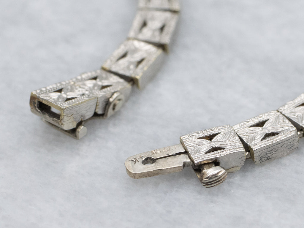 Old European Cut Diamond and Sapphire Floral Link Bracelet Circa 1920s