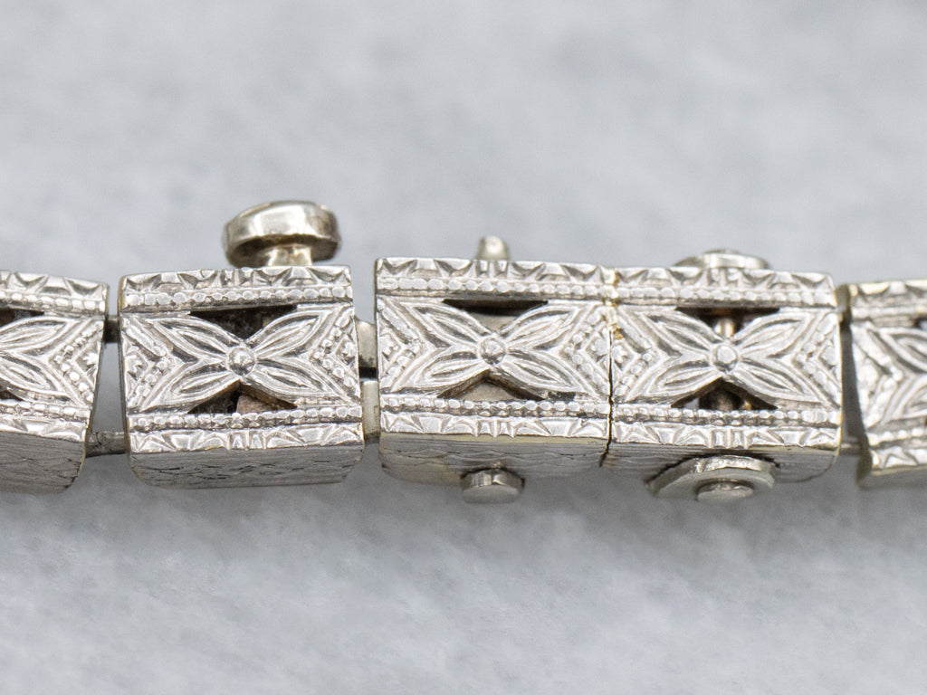 Old European Cut Diamond and Sapphire Floral Link Bracelet Circa 1920s