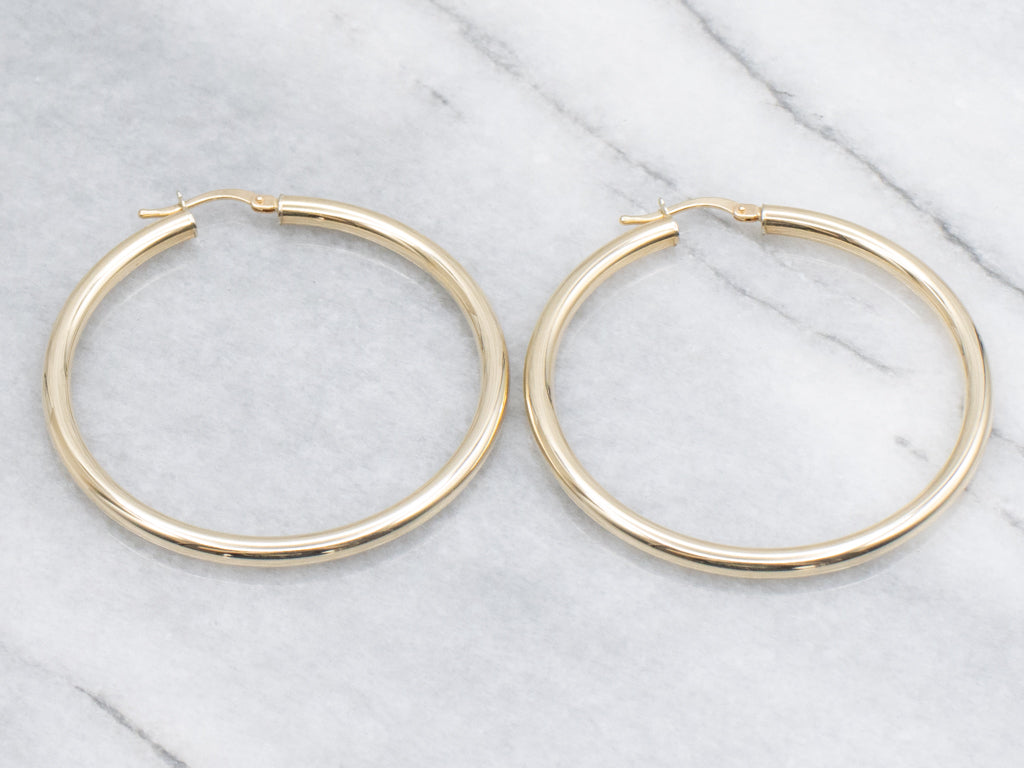 Large Italian Gold Tube Hoop Earrings