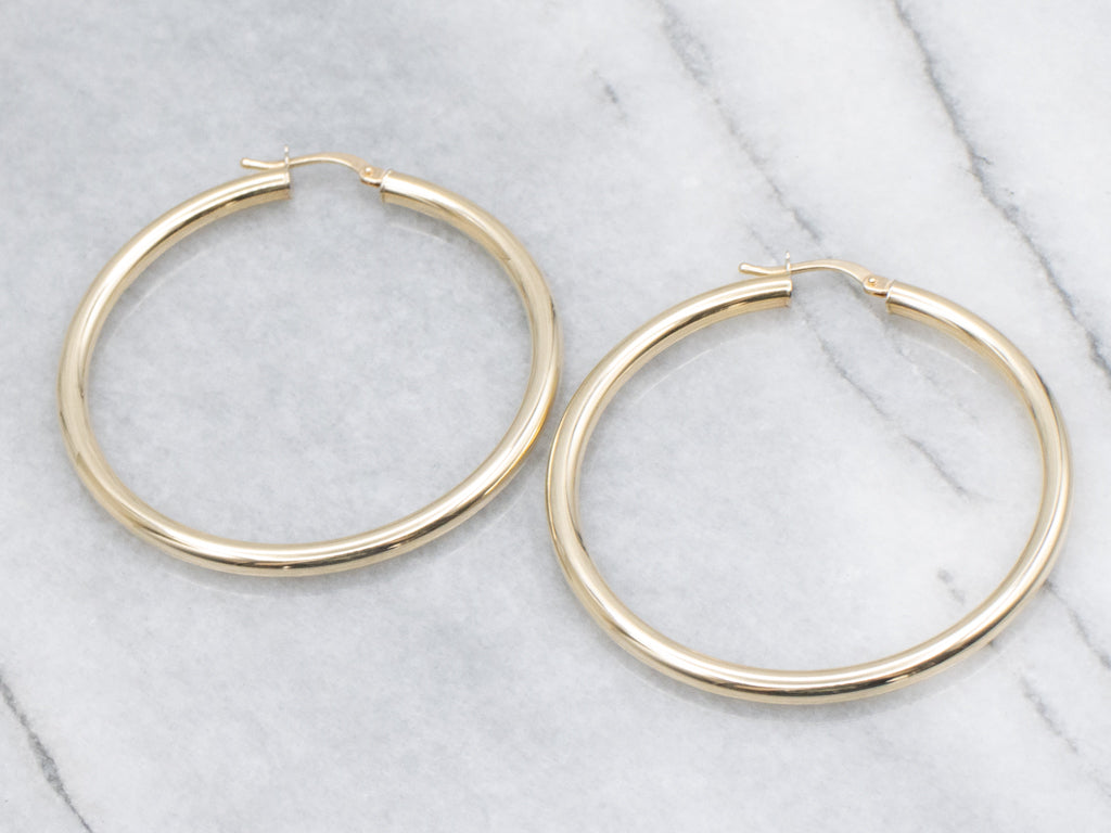 Large Italian Gold Tube Hoop Earrings