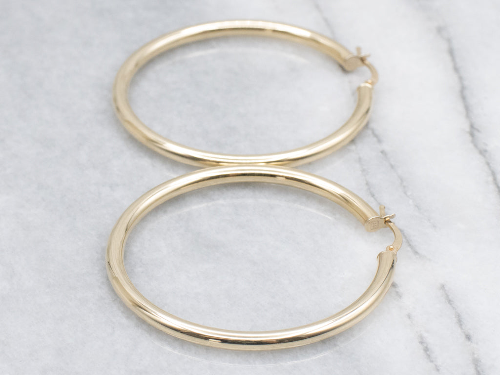Large Italian Gold Tube Hoop Earrings