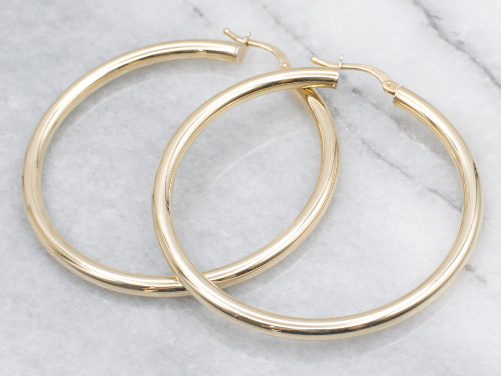 Large Italian Gold Tube Hoop Earrings