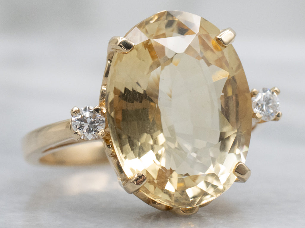 Sunny Citrine Diamond and Gold Cocktail Ring