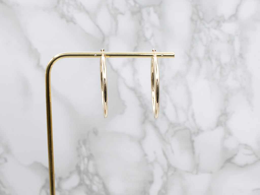 Large Italian Gold Tube Hoop Earrings